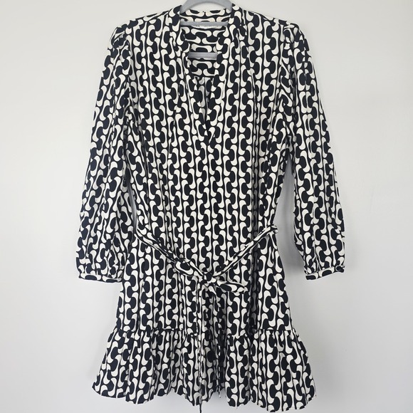 Zara Dresses & Skirts - ZARA The Paula Dress Black / Ivory Geometric‎ Print Sz Medium Long Sleeves.D111